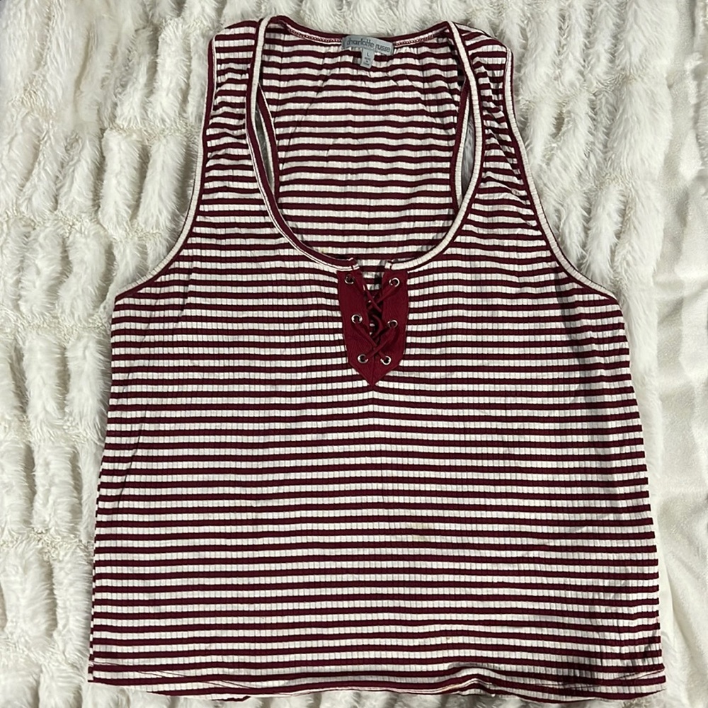 New Women’s Sexy Charlotte Russe Stripped Top Burgundy/White Large